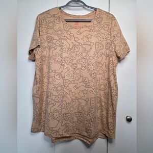 ☀️Women's XL Christmas Cookies Tan Graphic Crewneck Short Sleeve Tee